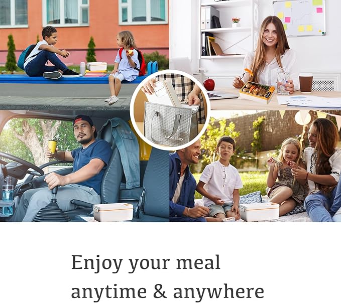 BJLIFE Cordless Electric Heated Lunch Box, Rechargeable Battery Powered Food Heater, 1L Portable Self Heating Food Warmer with Stainless Steel Inner Liner & Insulated Bag, for Men Women Work Travel