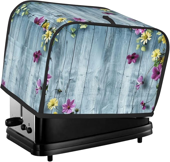 Blue Wood Texture Toaster Cover, 2 Slice, Dust-Proof, Washable, with Top Handle