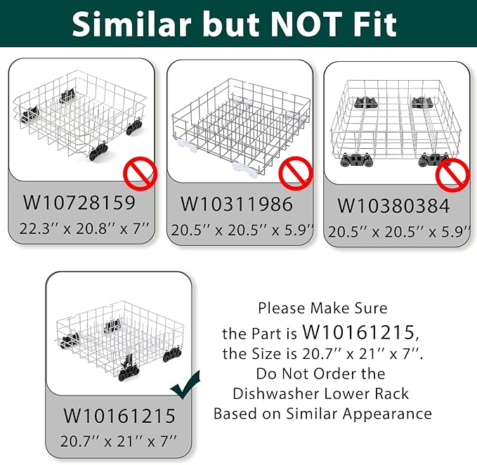 W10161215 Dishwasher Rack Replacement Parts for Whirlpool Dishrack Lower Rack Bottom Drawer Wheels Roller 20.75’’ x 21’’ x 7’’ Whirlpool DU1055XTVS0 DU915PWPS2 Dish Washer Rack Tray Assembly 1 Pack