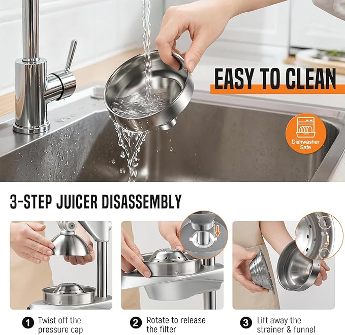Manual Juicer, AMOHEE Stainless Steel Orange Juicer Squeezer for Citrus Lemon Pomegranate, Easy to Use & Clean Countertop Hand Press