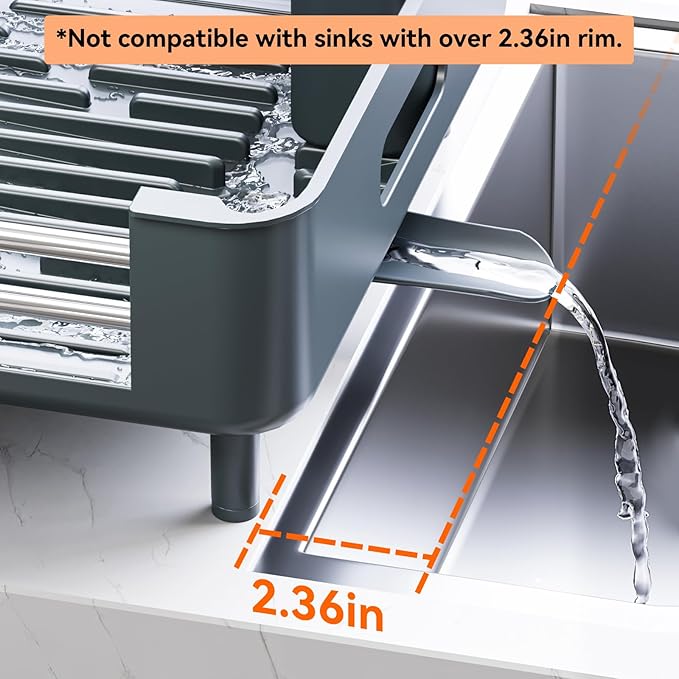 Urackify Stainless Steel Dish Drying Rack - Dish Drainer for Kitchen Counter, Extendable Drainboard with Foldable, Space-Saving Cup & Bowl Organizer, Includes Knife and Utensil Holder, Matte-Green