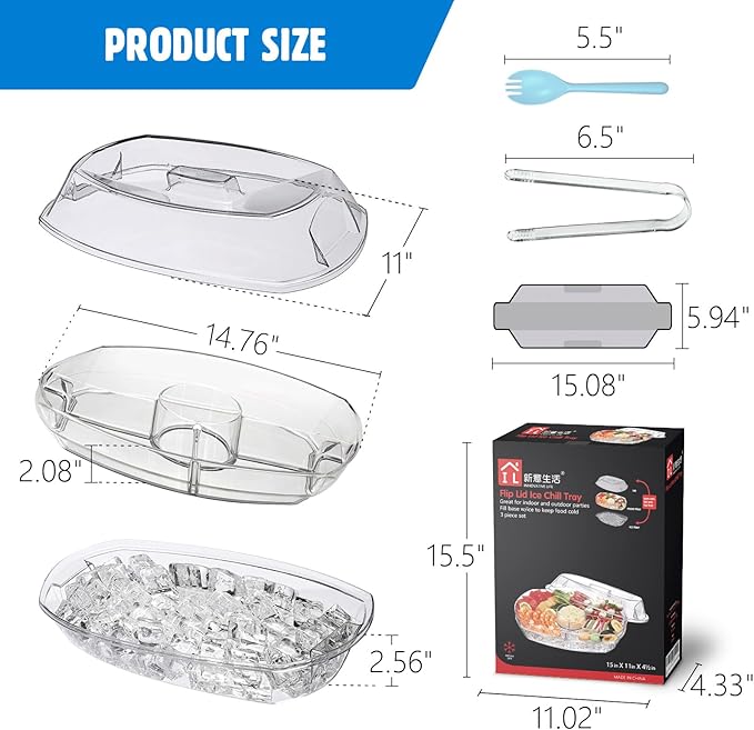 INNOVATIVE LIFE Fruit Trays for Serving for Party, 15 Inch Appetizer Serving Tray on Ice, Party Platters for Serving Food, Clear