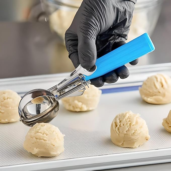 3-Pack Portion Disher Scoop Set | Round Stainless Steel Multipurpose Kitchen Scoops for Cookie Dough, Ice Cream, Baking, Batter, Meatballs, Rice, and Melon Balls (1.25-2.75-4 oz (#30-#16-#8))