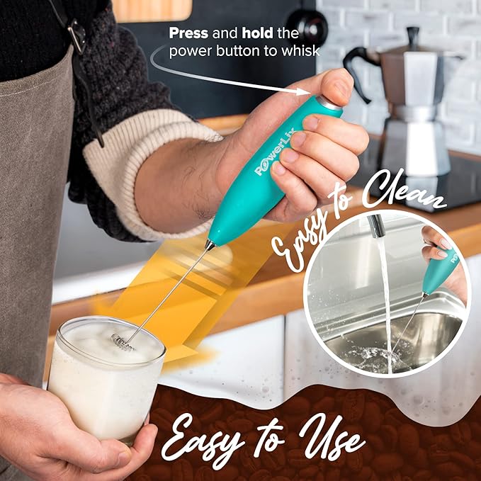 PowerLix Powerful Handheld Milk Frother With Stand Battery Operated Foam Maker Frother Wand For Coffee (A Black) (No Stand Aqua)