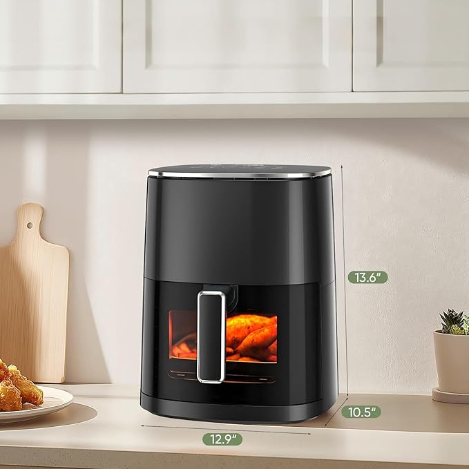 Air Fryer, 6QT Square Airfryer with Visual Window, 400°F Fast Heating Air Fryers Oven with Timer, Auto-Off, Non Toxic & Non Stick, Multiple 12 Modes for Roast, Bake, Dehydrate, Fry, Reheat