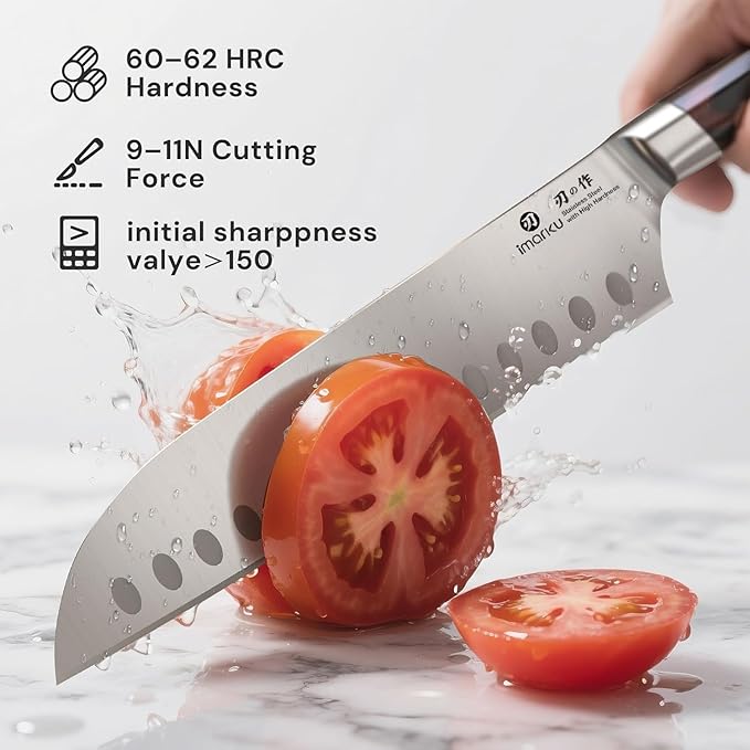 imarku Japanese Santoku Knife 7 Inch, Ultra Sharp Chef Knife, Professional Grade Powder High Carbon Steel Forged Kitchen Knife, PakkaWood Ergonomic Handle, Gifts for Women and Men