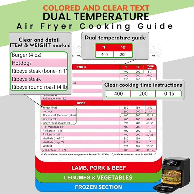 Air Fryer Cheat Sheet Magnetic Cooking Guide Booklet I Fridge-Ready Air Fryer Magic: Cookbook with Hanging Loop & Magnet (Multi Colour), SCG001