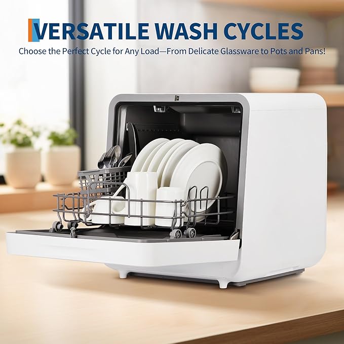 Portable Dishwasher Countertop with Large LED Display - No Plumbing Needed, 5 L Built-In Tank & Faucet Dual Inlet, Self-Priming Pump, 72℃ High-Temp Drying for Sanitizing, Compact for RV/Apartment/Dorm