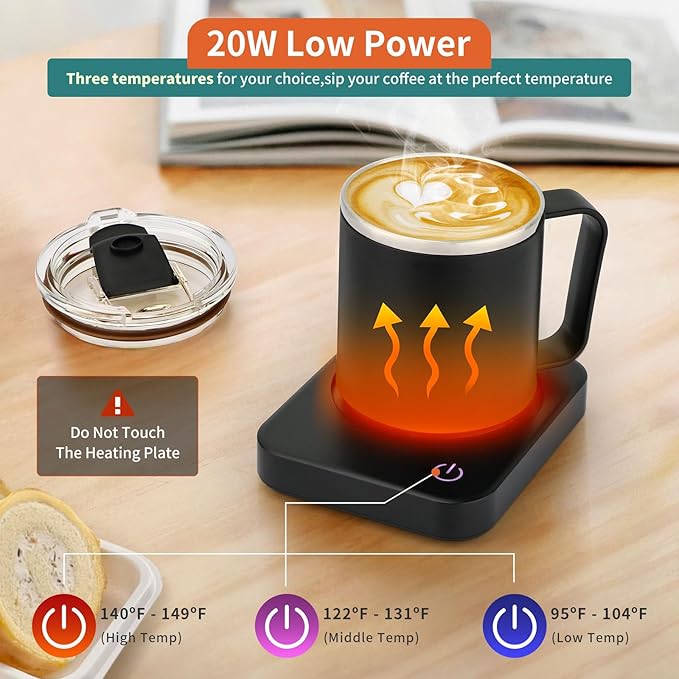 VOBAGA Coffee Mug Warmer Set with Auto Shut Off, 15 oz Coffee Mug Gift Set & 3 Temperature Settings Home Office Desk Accessories Valentine's Day Gift