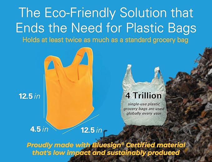 Sturdy Reusable Grocery Bags Foldable and Washable - Made From RipStop Nylon Hold 50lbs - Designed in USA Reusable Shopping Bags Inside a Compact Pod with Carry Clip - 5 Pack in Orange