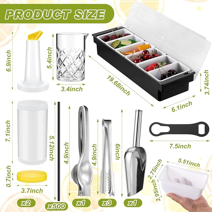 Mifoci 28 Pcs Bartender Kit, Mixologist Bartender Kit Garnish Tray with Lid Bar Caddy and 3 Tier Glass Rimmer, 17 Pcs Margarita Cocktail Shaker Set with Wooden Base for Home Bar Gift Set (Acacia)