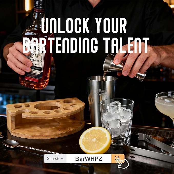 Silicone Pad Included Cocktail Shaker Set Bartender Kit,Mixology Bartender Kit 13-Piece with Bamboo Stand,Martini Shaker Kit with All Essential Accessory Tools for Drink Mixing Gift for him or her