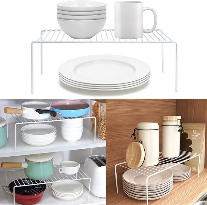 Cabinet Storage Shelf Rack Set of 2, Medium (13 x 9.4 inch) Rustproof Metal Wire Kitchen Cabinet Organizer and Storage, Cupboard Spice Shelf Rack for Plate, Dish, Counter & Pantry Organization