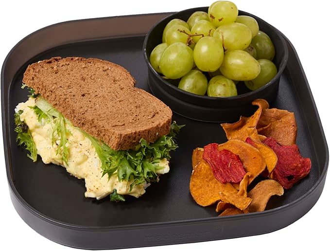 madesmart Dipware Reusable Dining Plate/Serving Tray for Appetizers and Snacks, Food-Safe Appetizer Serving Platter with Removable Dip Bowl, Carbon