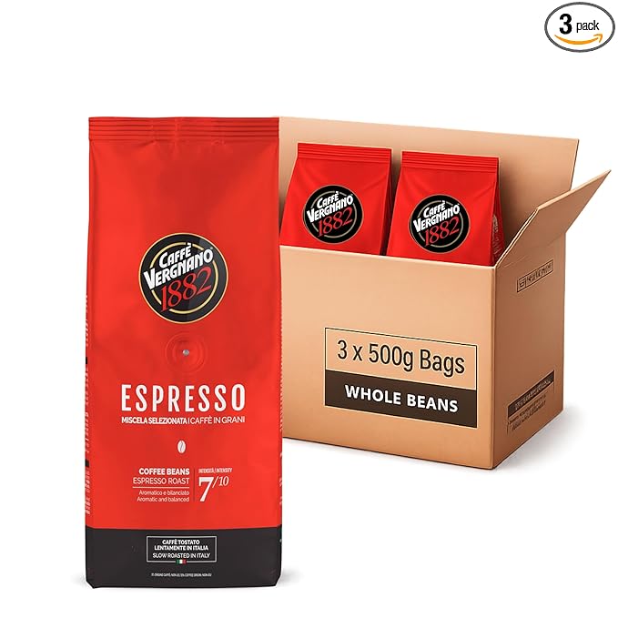 Caffe Vergnano Whole Bean Coffee Medium Roast Espresso 3.3 lb (Pack of 3) - Use in Standard Coffee Machine, Moka Pot, Italian Coffee Maker - Arabica Robusta Chocolate & Caramel Notes For Morning Brew
