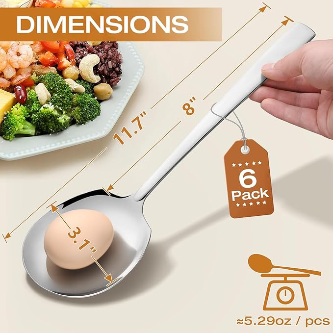 Extra Large Serving Spoons Set 11.7-Inch Serving Slotted Spoon x 3 Serving Spoon x 3, 18/8 Stainless Steel Big Serving Utensil for Buffet, Parties, Catering - Dishwasher Safe(6-Pack, Silver)