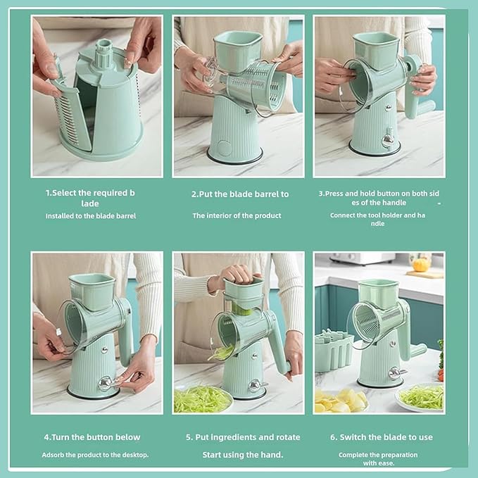 5 in 1 Rotary Grater, Kitchen Artifact 5 in 1 Food Chopper, AYUBOC 5 in 1 Gourmet Cheese Grater, 5 in 1 Cheese Grater, 5 in 1 Hand Crank Food Chopper-Green|5 Group Blades