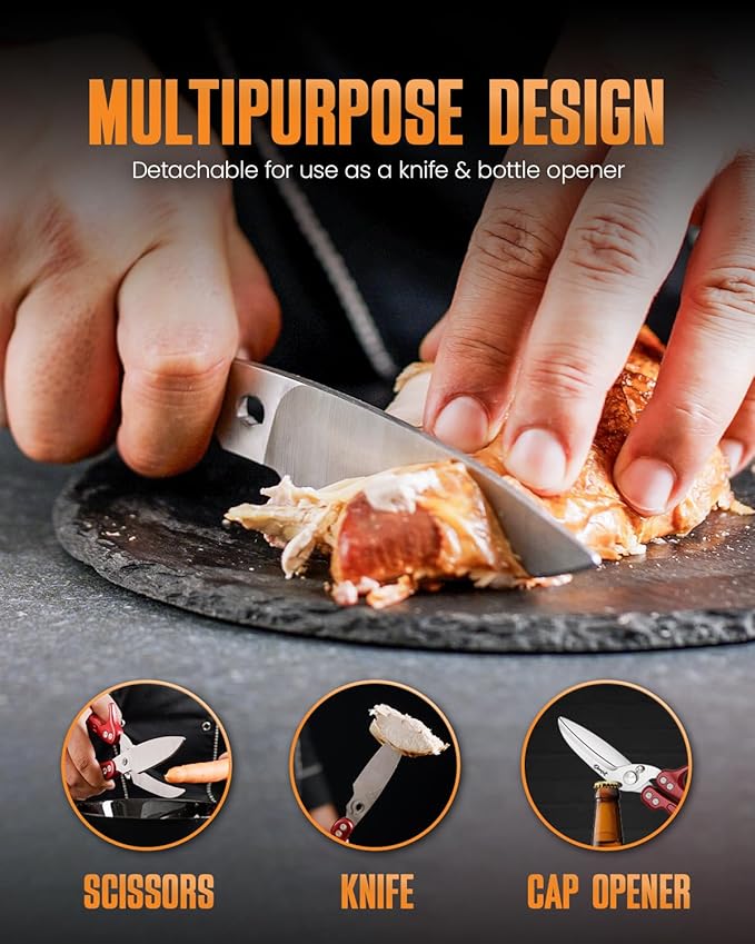 Heavy Duty Poultry Shears - A Must Have chicken processing equipment, Kitchen Scissors for Meat, Chicken, Turkey, and Vegetables - Non-Slip Handle, Safety Lock, Dishwasher Safe