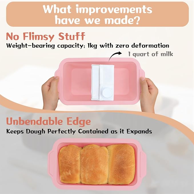 Nonstick Silicone Bread Loaf Pan: 9.5 x 5 Inch Bread Pan for Homemade with Metal Frame - for Baking Oven - Housewife Baker Home Baking Enthusiasts (Pink)