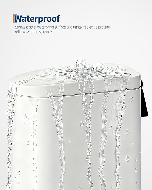 GarveeHome 13 Gal / 50 L Stainless Steel Kitchen Trash Can with Lid, Slim Step-On Garbage Bin, Large Rustproof Metal Trash Can with Soft Close, Inner Bucket & Rear Handle, Creamy White