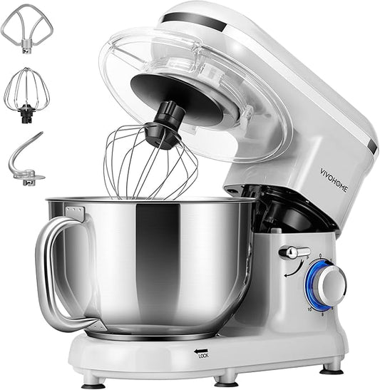 VIVOHOME Stand Mixer, 660W 10 Speed 6 Quart Tilt-Head Kitchen Electric Food Mixer with Beater, Dough Hook, Wire Whip and Egg Separator, Silver