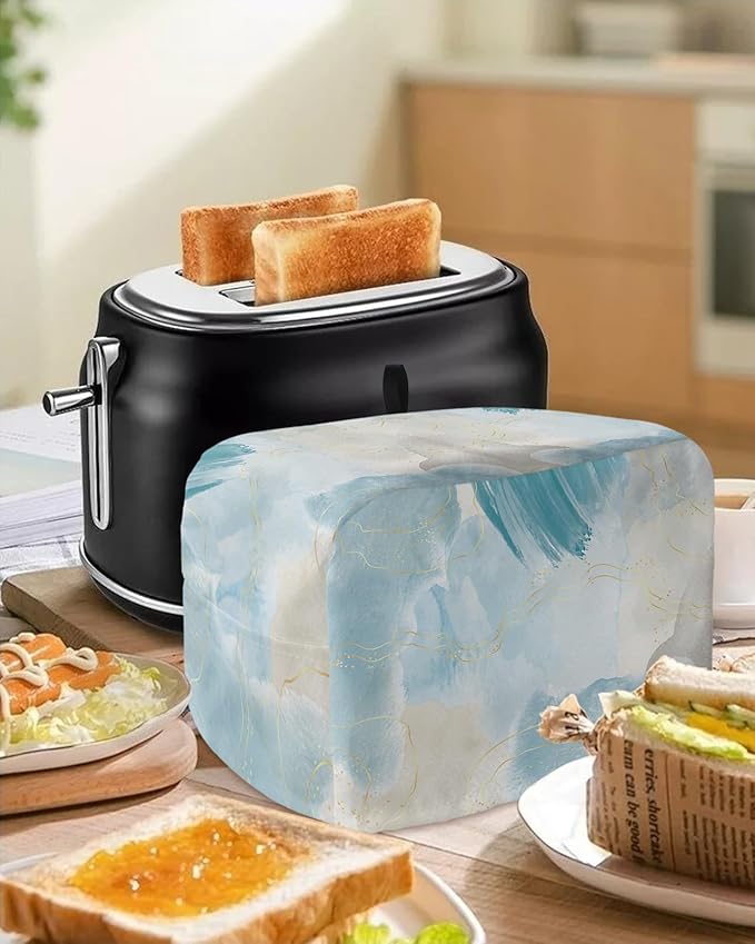 Teal Ombre Marble Toaster Cover 4 Slice - Large Kitchen Appliance Cover With Loop, Yellow Modern Geometric Abstract Art for Toaster Oven, Bread Machine - Polyester Dust Protection