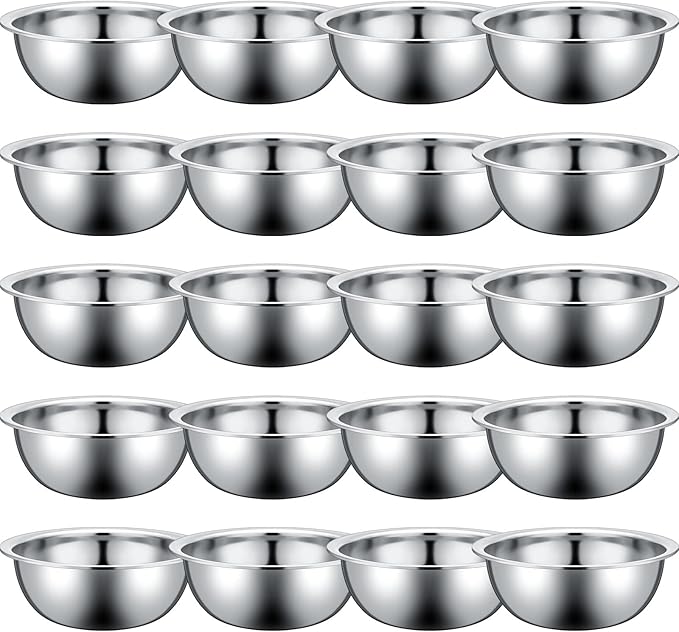 Pinkunn 20 Pcs Stainless Steel Mixing Bowls, Nesting Metal Salad Prep Bowls Bulk Reusable Baking Food Container Large Medium Small for Kitchen Hotel Restaurant Cooking, Silver (8.66 x 3 Inch)