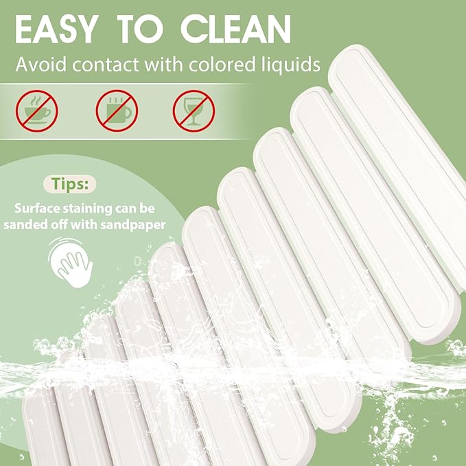 Collapsible Stone Dish Drying Mat for Kitchen Counter, 24"×16" Large White Dish Drying Pad, Eco-Friendly Diatomaceous Earth Mat, Quick Dry, No Odor