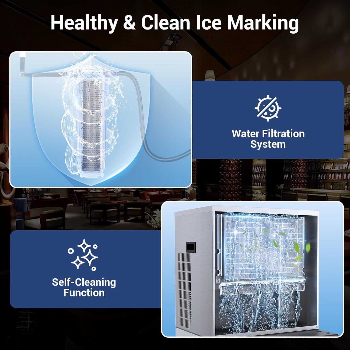 Commercial Ice Maker Machine 680lbs/24H, Ice Ready in 5-15 min, 450lbs Large Storage Bin, Ice Machine Stainless Steel with Water Line Hookup Self-Cleaning Function,30 Adjustable Ice Thicknesses