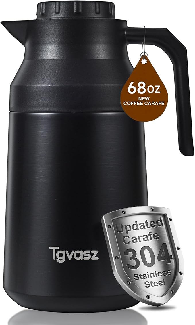 Thermal Coffee Carafe Insulated Stainless Steel Coffee Carafe for Hot Liquid Vacuum Thermal Pot Creamer Pitcher Dispenser Keeping Hot Water Milk (Black 68 oz)