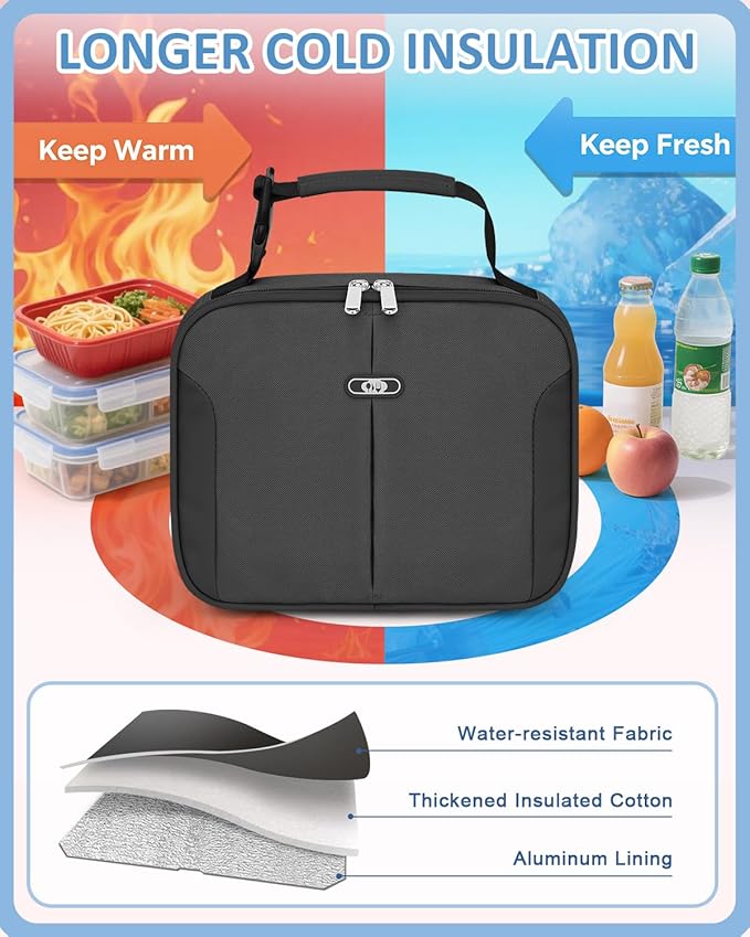 Capolo Insulated Lunch Box for Kids, Cute Thermal Lunch Bag for School, Reusable Lunch Tote for Boys and Girls, Durable Cooler Bag with Easy Grab Handle, Lightweight and Easy to Clean Meal Bag, grey