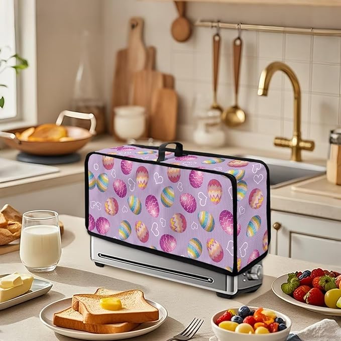 Easter Eggs Toaster Cover 2 Slice Long Slot Pink Toaster Cover with Top Handle Small Appliance Protector Lightweight Dust Protection Bread Kitchen Appliance Covers for Festival