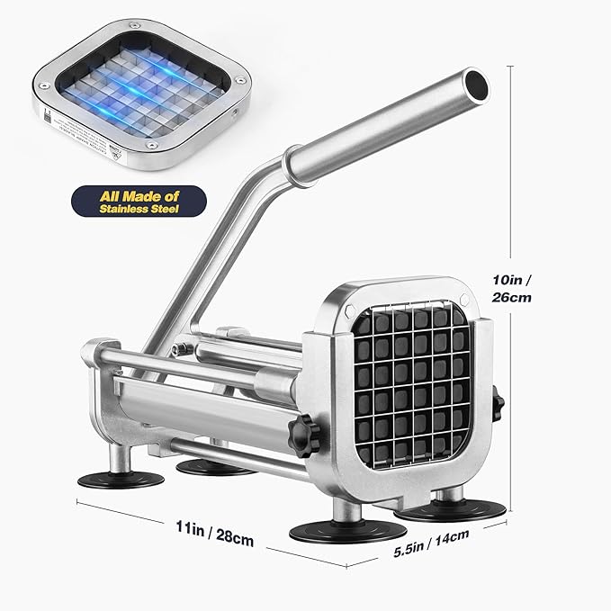 French Fry Cutter, Ruooson Professional Potato Cutter Slicer with 1/2 In & 1/4 In Stainless Steel Blades,Great for Whole Potatoes Carrots Cucumbers.