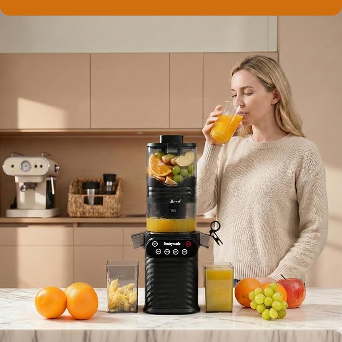 Pantrymade Juicer Machines, Cold Press Juicer for Whole Fruits and Vegetables, Slow Masticating for High Juice Yield, 5.5" Large Feed Chute, Easy to Clean, BPA Free, Powerful Brushless Motor, Black