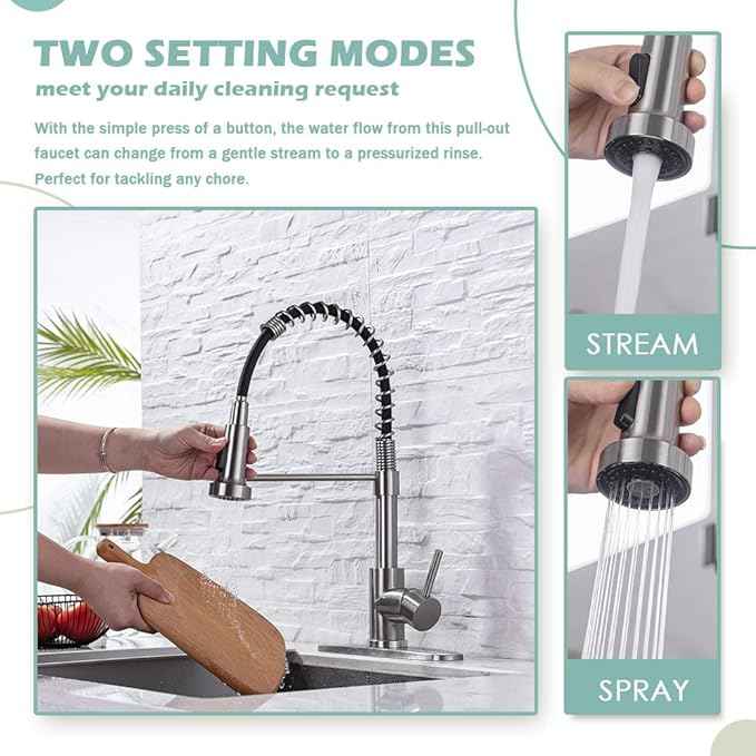 Kitchen Sink Faucets, Kitchen faucets with Pull Down Sprayer WEWE sus304 Stainless Steel Brushed Nickel Single Handle Single Hole Faucet for Farmhouse rv Utility bar Laundry Sinks