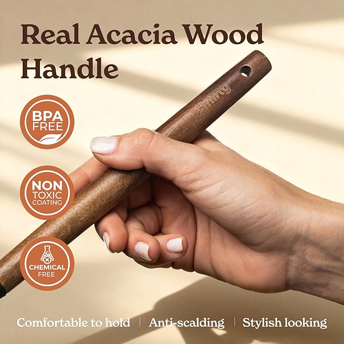 Silicone Kitchen Utensils Set & Holder: Cooking Utensils Set - Kitchen Essentials for New Home & 1st Apartment- Silicone Spatula Set, Cooking Spoons for Nonstick Cookware (Acacia Wood, Oange)