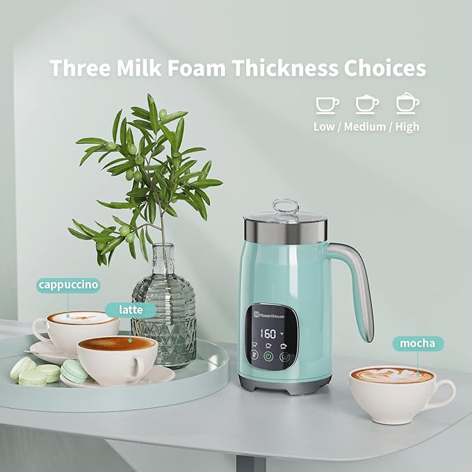 Maestri House Milk Frother, Variable Temp and Froth Thickness Milk Frother and Steamer, 14.1OZ/400ML Smart Touch Control Foam Maker, Memory Function for Latte, Warm Milk, Hot Chocolate (Blue)