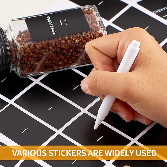 Skiileor 48 Pcs Spice Jars with Label- Glass Spice Jars with Black Metal Caps,Shaker Lids, Funnel, Chalk Pen 4oz Seasoning Containers Bottles for Spice Rack, Cabinet, Drawer