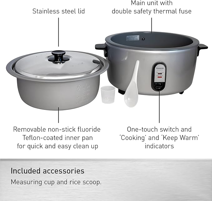 Panasonic Commercial Electric Rice Cooker, 120V Extra-Large Capacity 60-Cup (Cooked), 30-Cup (Uncooked) with One-Touch Operation - SR-GA541FH - Silver