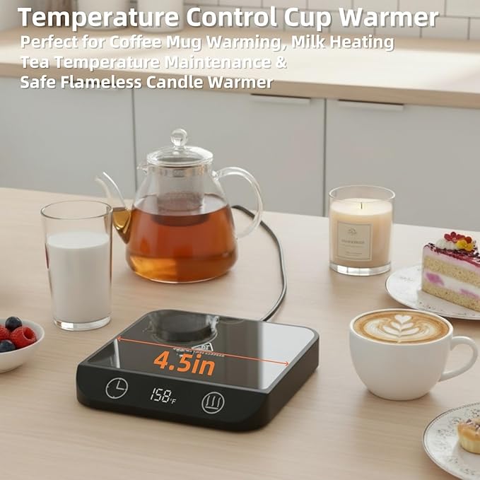 Coffee Mug Warmer & Candle Warmer 46W Electric Cup Warmer for Desk - Smart Digital Display 6 Heat Settings Timer Auto Shut-Off Work from Home Office Gift (Black)