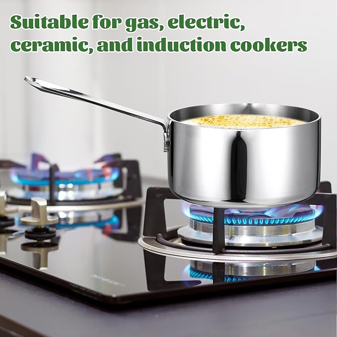 18/10 Stainless Steel Butter Warmer Measuring Pan, 0.5 Quart Small Sauce Pan with Dual Pour Spout, 17OZ/500ml Coffee Milk Chocolate Butter Melting Pot