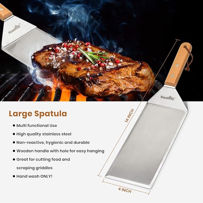 Stanbroil Stainless Steel Spatula Set Tools for Blackstone and Camp Chef Griddle, Metal Long Spatula and Hamburger Turner for Griddle Flat Top BBQ Grill, Set of 3