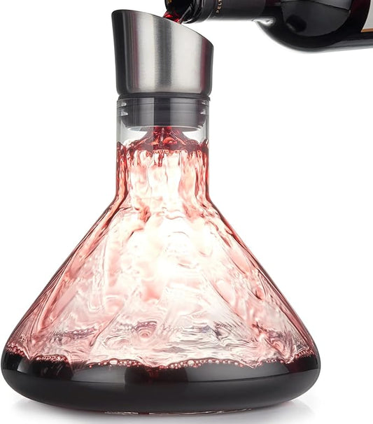Levare Wine Decanter with Aerator - Lead-Free Crystal Wine Decanter with Built-in Aerator and Sediment Filter - Drip-Proof Stainless Steel Pourer Lid - Ideal Gifts for Enthusiasts and Connoisseurs