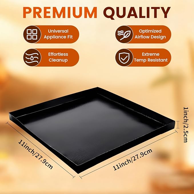 Professional-Grade 1-Pack PTFE Solid Oven Baskets, 11x11x1 Inch Non-Stick Solid Oven Trays for Commercial Kitchens & High-Volume Cooking
