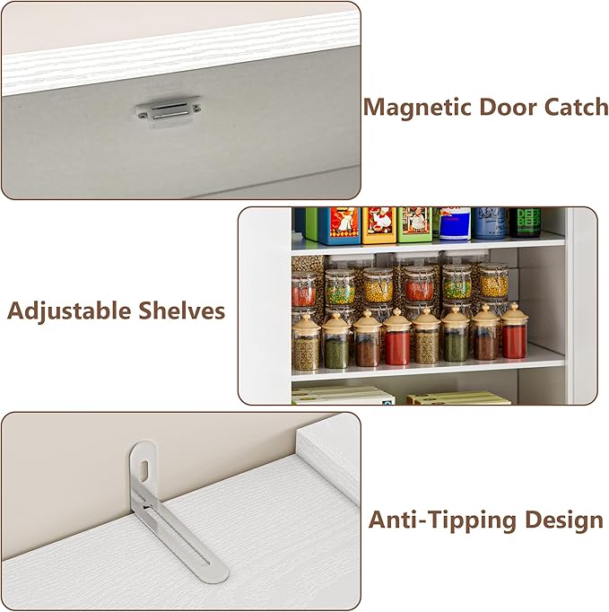 Pantry Organizers and Storage Cabinet, 70” Barn Door White Kitchen Cabinet with Drawers and Adjustable Shelf, Tall Pantry for Kitchen, Dining Room, Living Room Bedroom