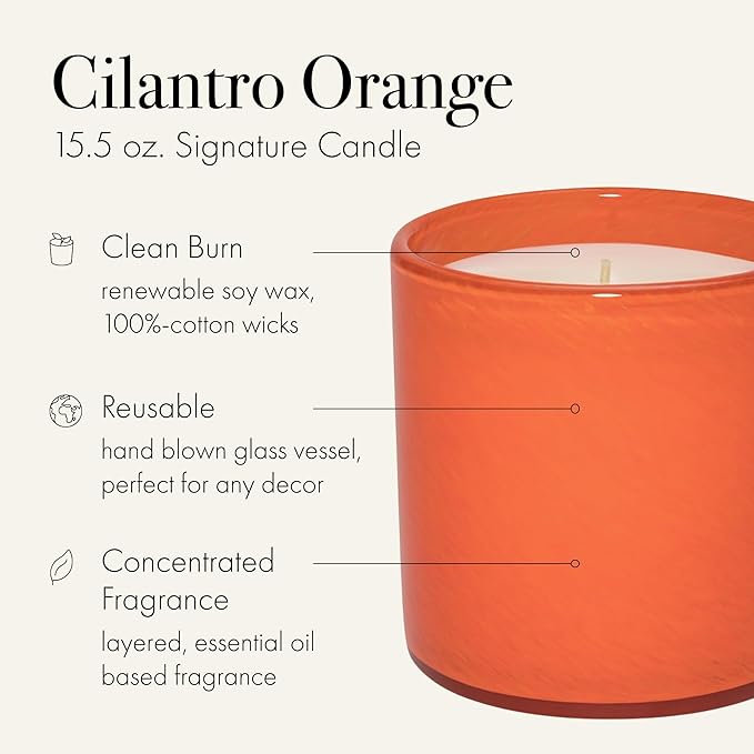 LAFCO New York Signature Candle, Cilantro Orange - 15.5 oz - 90-Hour Burn Time - Reusable, Hand Blown Glass Vessel - Made in The USA