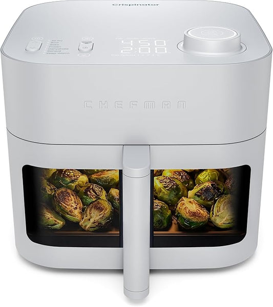 Chefman Crispinator Air Fryer 7-in-1 with 8 Qt Capacity, 450°F Max Temp & TurboFry Pro Technology for Fast, Even Results, Bake, Broil, Dehydrate, Viewing Window, Nonstick Ceramic-Coated Basket