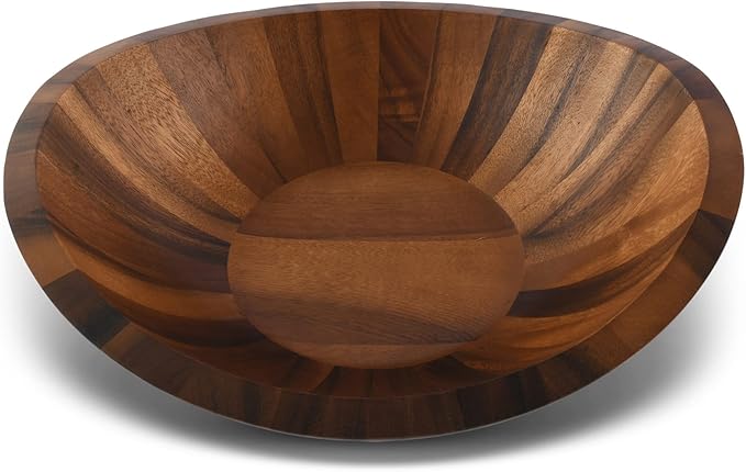 Arthur Court Acacia Wood Salad Serving Bowl for Fruits or Salads - Modern Centerpiece Bowl 11 Inch Diameter 4 inch Tall - Mid Century