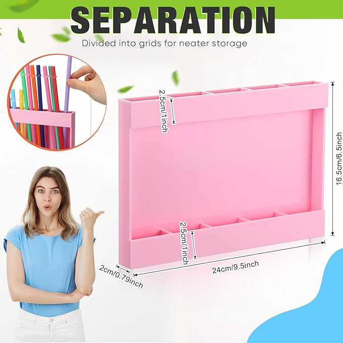 Qinyoung Acrylic Straw Holder for Cabinet Door with Double Sided Adhesive Tape Reusable Straw Organizer Tumbler Storage Kitchen Accessories Container for Counter Cupboard(Classic,Large,Pink)