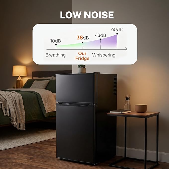 3.2 Cu.Ft Mini Fridge with Freezer, 2 Door Small Refrigerator with Adjustable Thermostat Energy-efficient Low Noise, Compact Fridge for Bedroom, Office, Dorm, Black